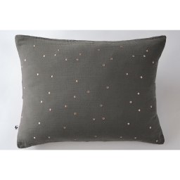 Taie d'oreiller gaze de coton brodée fil or 50 x 70 cm Gaia Chic Anthracite