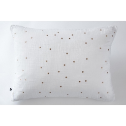 Taie d'oreiller gaze de coton brodée fil or 50 x 70 cm Gaia Chic Blanc