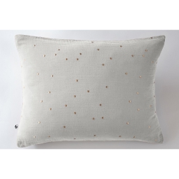 Taie d'oreiller gaze de coton brodée fil or 50 x 70 cm Gaia Chic Gris