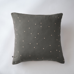 Taie d'oreiller gaze de coton brodée fil or 60 x 60 cm Gaia Chic Anthracite
