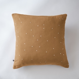 Taie d'oreiller gaze de coton brodée fil or 60 x 60 cm Gaia Chic Camel