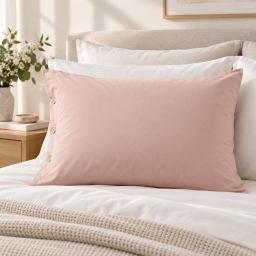 Taie d&rsquo;oreiller volant plat 50 x 70 cm 100% coton percale 120 fils/cm&sup2; PERRINE Blush