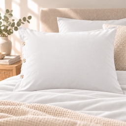 Taie d&rsquo;oreiller volant plat 50 x 70 cm 100% coton Percale unie PERRINE Blanc