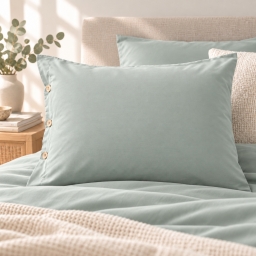 Taie d&rsquo;oreiller volant plat 50 x 70 cm 100% coton Percale unie PERRINE C&eacute;ladon