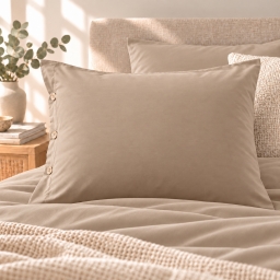 Taie d&rsquo;oreiller volant plat 50 x 70 cm 100% coton Percale unie PERRINE Ficelle