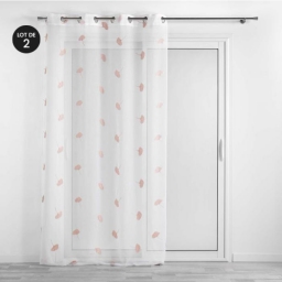Voilage 140 x 240 cm brodé Ariella Blanc/Rose