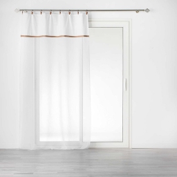 Voilage à anneau 140 x 240 cm en polycoton sablé + jute Leana Blanc