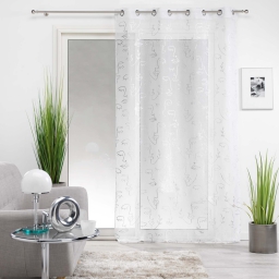 Voilage a oeillets 140 x 240 cm en voile imprimé métallisé Artyline Blanc/argent
