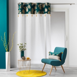 Voilage sabl&eacute; &agrave; pompons 140 x 240 cm + bande velours Sabaly