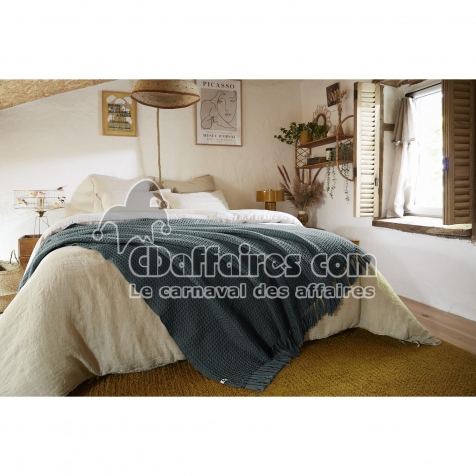 Plaid &agrave; Franges 130 x 160 cm &ndash; RPET Gabin Ardoise