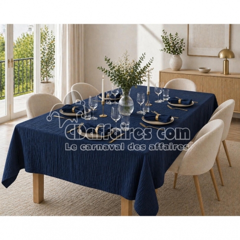 Nappe rectangle 150 x 350 cm + 6 serviettes de table &ndash; Double gaze de coton GA&Iuml;A Marine