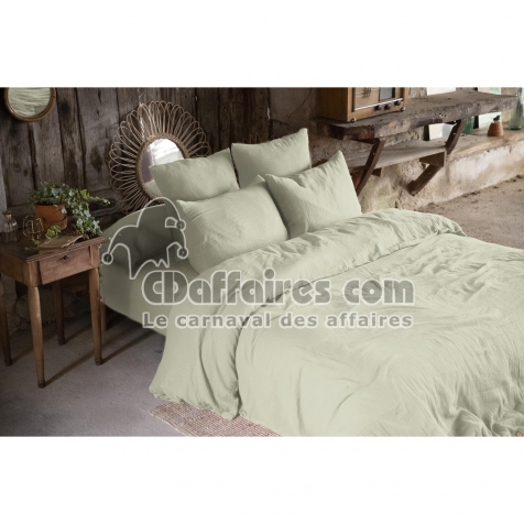 Pack gaze de coton &mdash; Parure de couette 220 &times; 240 cm + drap housse 140&times;190 + 2 taies 60x60 Vert d'eau