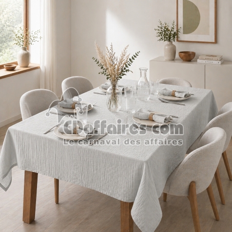 Nappe rectangle 150 x 250 cm + 6 serviettes de table &ndash; Double gaze de coton GA&Iuml;A Nuage