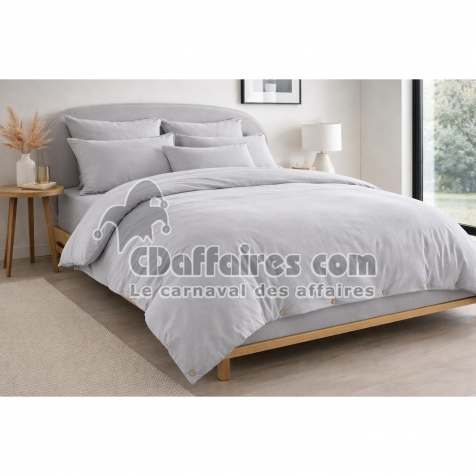 Pack Housse de Couette 260 x 240 cm + Drap Housse 160x200 cm &ndash; Flanelle CANDICE Gris
