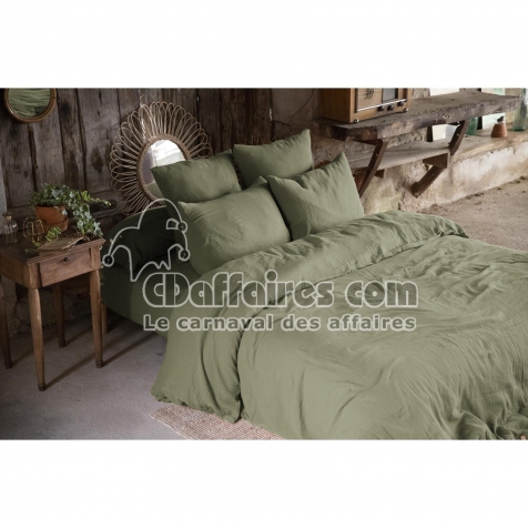 Pack gaze de coton &mdash; Parure de couette 220 &times; 240 cm + drap housse 140&times;190 + 2 taies 60x60 - Romarin