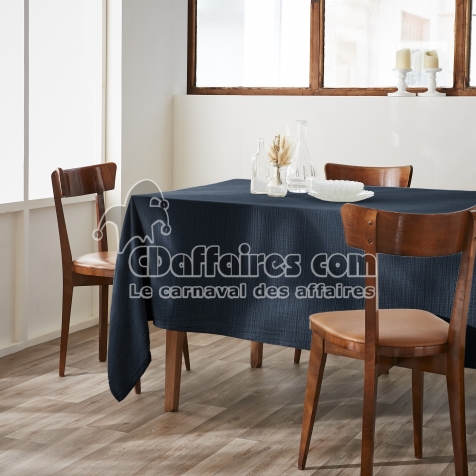 Nappe rectangulaire 150 x 250 cm &ndash; Double gaze de coton &ndash; Ga&iuml;a Minuit