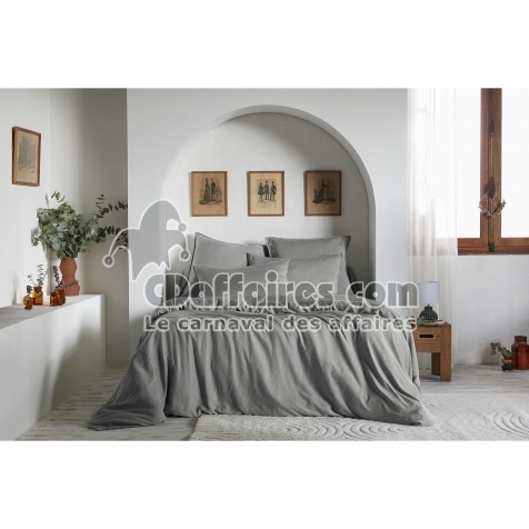 Housse de couette 200 x 200 cm &ndash; Lyocell uni LYSANDRE &ndash; Granit