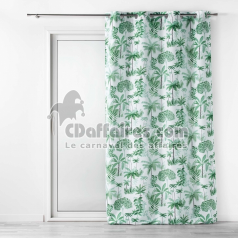 Rideau &agrave; &OElig;illets 140 x 260 cm &ndash; Polyester Imprim&eacute; &ndash; Amazonia Vert