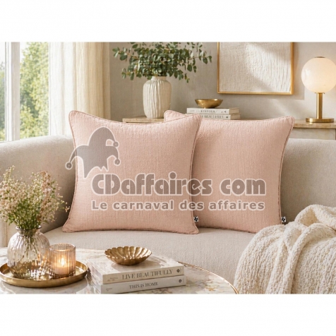 Lot de 2 coussins 45 x 45 cm gaze de coton Guimauve &ndash; D&eacute;houssables zip &ndash; Passepoil