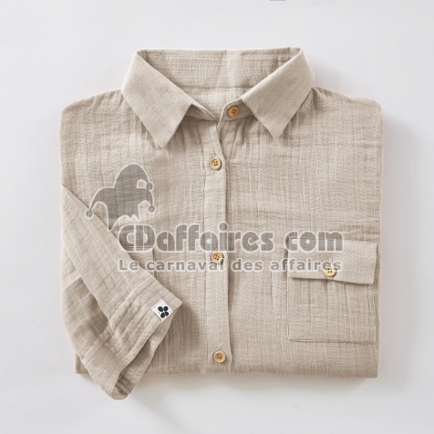 Tunique chemise femme double gaze de coton GA&Iuml;A &ndash; 100% coton &ndash; boutons coco &ndash; taille S/M - Pampa