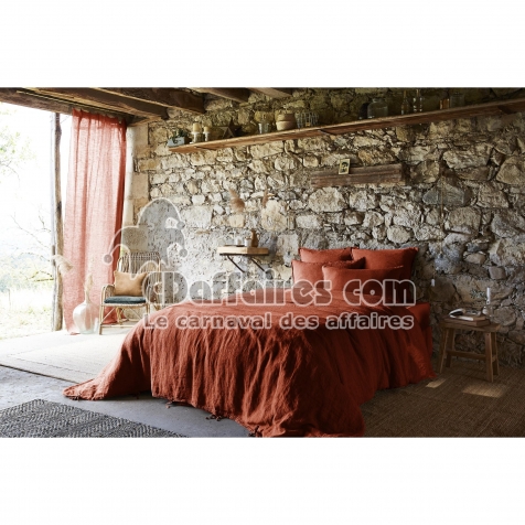 Housse de couette 140 x 200 cm &ndash; Lin Fran&ccedil;ais Lav&eacute; &ndash; SOLINE &ndash; Paprika