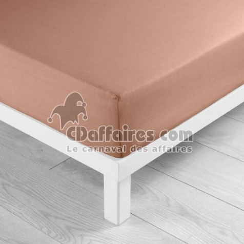 Drap-housse 2 personnes 140 x 190 cm coton 57 fils LINA Blush &ndash; Bonnet 30 cm