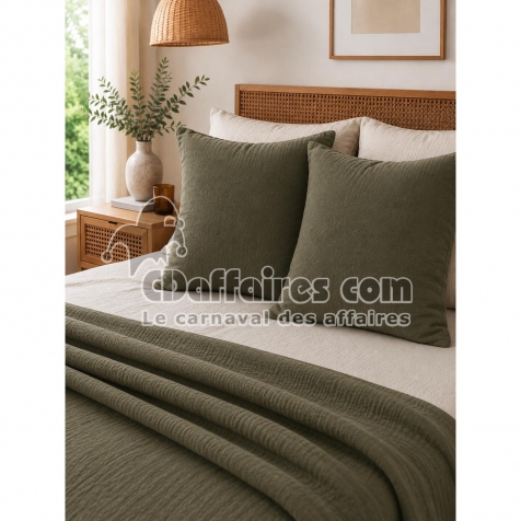 Lot de 2 Taies d&rsquo;Oreiller 60 x 60 cm &ndash; Double Gaze de Coton &ndash; GA&Iuml;A Romarin