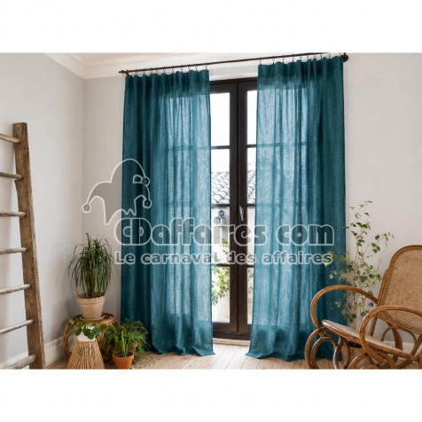 Lot de 2 Rideaux Gaze de Coton Bleu canard 140x300 cm Ajustables &ndash; 8 Anneaux Pinces Inclus &ndash; Rideaux Tamisants Haut de Gamme
