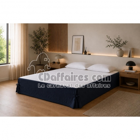 Cache-sommier 140 x 190 cm Double Gaze de Coton GA&Iuml;A Marine &ndash; Qualit&eacute; Haut de Gamme