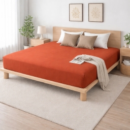 Drap-housse 160 x 200 cm Sienna Terracotta &ndash; Gaze de coton & coton 57 fils &ndash; Bonnet 30 cm