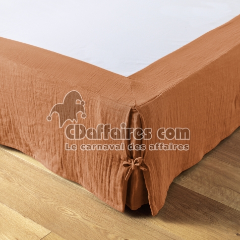 Cache-sommier 180 x 200 cm &ndash; Double Gaze de Coton 125 g/m&sup2; &ndash; Ga&iuml;a Abricot
