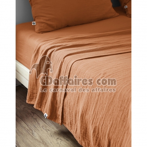 Drap Plat 240 x 300 cm &ndash; Double Gaze de Coton Luxe &ndash; Ga&iuml;a Abricot