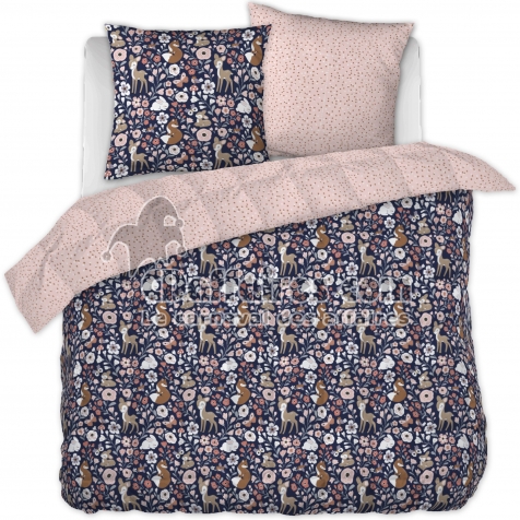 Housse de couette r&eacute;versible 240 x 220 cm + 2 taies d&rsquo;oreiller 60 x 60 cm &ndash; Coton 57 fils &ndash; For&ecirc;t Enchant&eacute;e