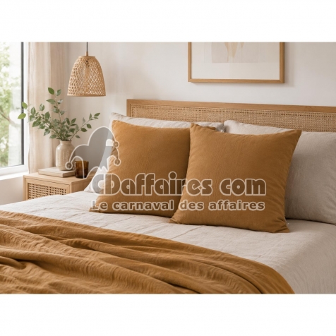 Lot de 2 Taies d&rsquo;Oreiller 60 x 60 cm &ndash; Double Gaze de Coton &ndash; GA&Iuml;A Camel