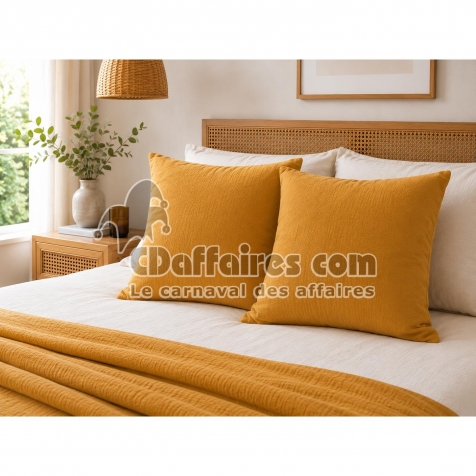 Lot de 2 Taies d&rsquo;Oreiller 60 x 60 cm &ndash; Double Gaze de Coton &ndash; GA&Iuml;A Safran