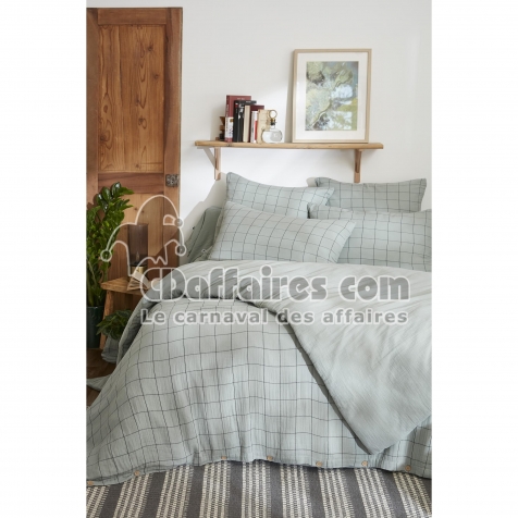 Housse de couette r&eacute;versible 260 x 240 cm &ndash; Double Gaze de Coton  Ga&iuml;a Match &ndash; Eucalyptus