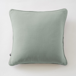 Coussin d&eacute;houssable 45 &times; 45 cm &ndash; Gaze de coton unie GA&Iuml;A &ndash; Passepoil & Zip Eucalyptus