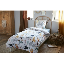 Housse de couette  r&eacute;versible + 1 taie d&rsquo;oreiller 140 x 200 cm &ndash; Coton 57 fils &ndash; Imprim&eacute; SAVANE