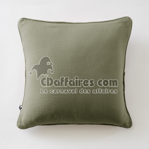 Coussin d&eacute;houssable 45 &times; 45 cm &ndash; Gaze de coton unie GA&Iuml;A &ndash; Passepoil & Zip Romarin