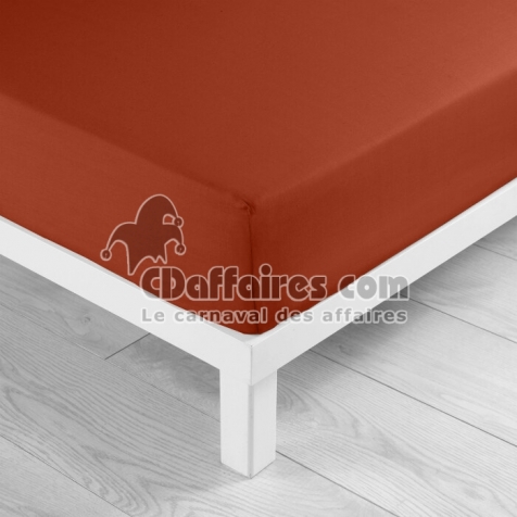 Drap-housse 2 personnes 180 x 200 cm coton 57 fils LINA Terracotta &ndash; Bonnet 30 cm