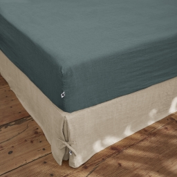 Drap Housse 90 x 190 cm &ndash; Lin Lav&eacute; Fran&ccedil;ais Luxe Soline &ndash; Ardoise