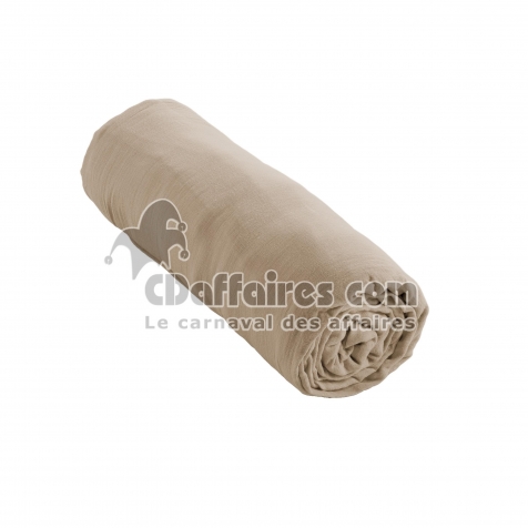 Drap-housse 200 x 200 cm &ndash; Double Gaze de Coton 125 g/m&sup2; &ndash; Ga&iuml;a Ficelle