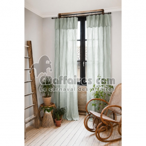 Lot de 2 Rideaux Gaze de Coton Vert d'Eau 140x300 cm Ajustables &ndash; 8 Anneaux Pinces Inclus &ndash; Rideaux Tamisants Haut de Gamme