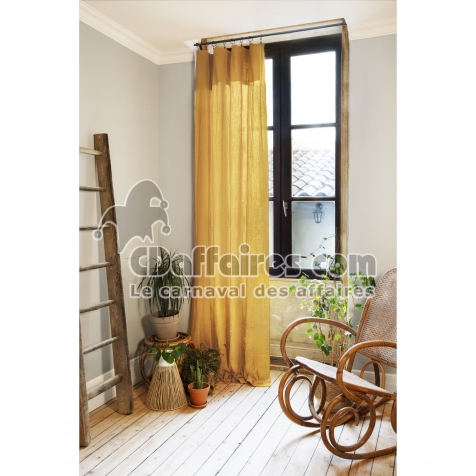 Rideau ajustable + 8 anneaux pince &ndash; Gaze de coton &ndash; 140 x 300 cm &ndash; Safran &ndash; Ga&iuml;a