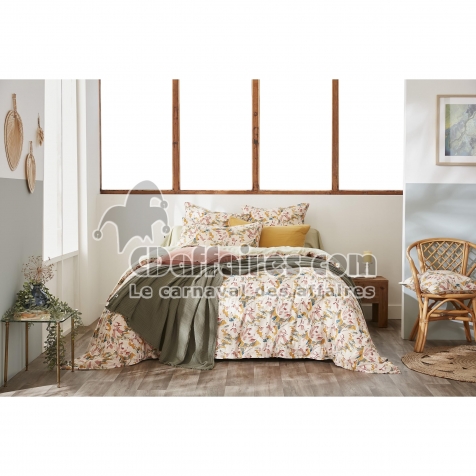 Housse de couette r&eacute;versible 240 x 220 cm &ndash; Double Gaze de Coton Imprim&eacute;e Clarence &ndash; Vert d&rsquo;eau