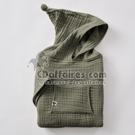 Poncho enfant mixte 6/10 ans en quadruple gaze de coton 220 g/m&sup2; &ndash; Ga&iuml;a Romarin