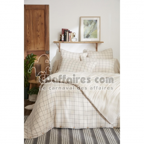 Housse de couette r&eacute;versible 140 x 200 cm &ndash; Gaze de coton tiss&eacute;e-teinte GA&Iuml;A MATCH &ndash; Pampa