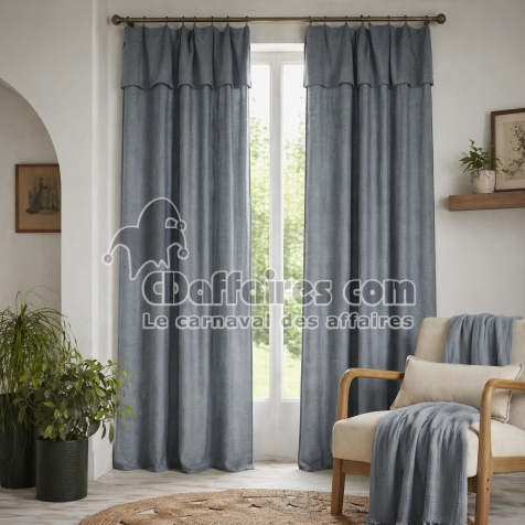 Lot de 2 Rideaux ajustables + 8 anneaux pinces 140 x 270 cm &ndash; Lyocell uni Stone