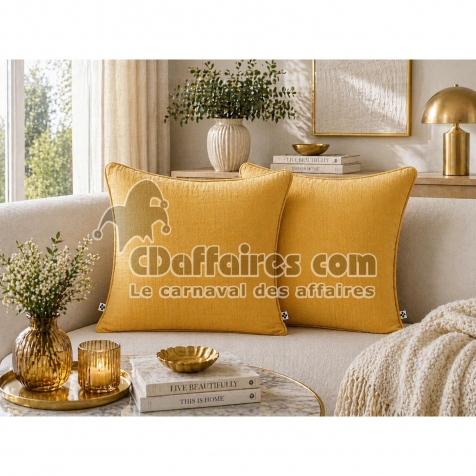 Lot de 2 coussins 45 x 45 cm gaze de coton Safran &ndash; D&eacute;houssables zip &ndash; Passepoil