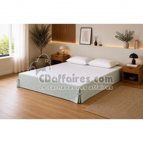 Cache-sommier 160 x 200 cm Double Gaze de Coton GA&Iuml;A Vert d'eau &ndash; Qualit&eacute; Haut de Gamme